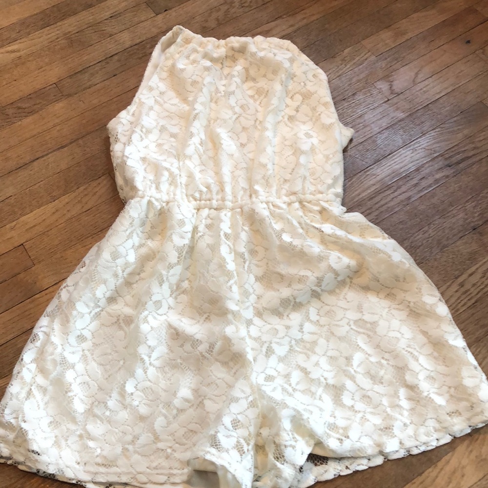 Lacy white romper halter shorts